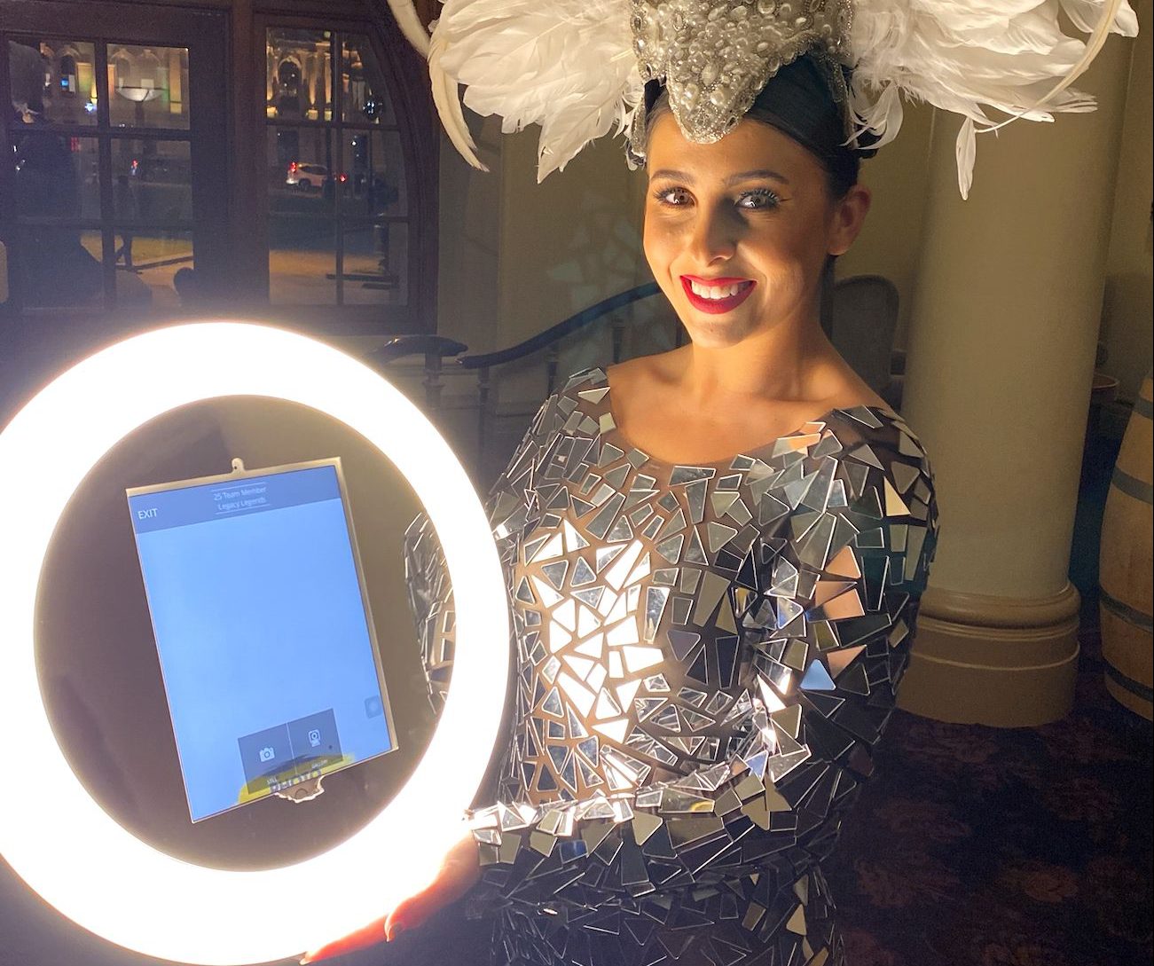 Roving entertainer with an LED selfie setup