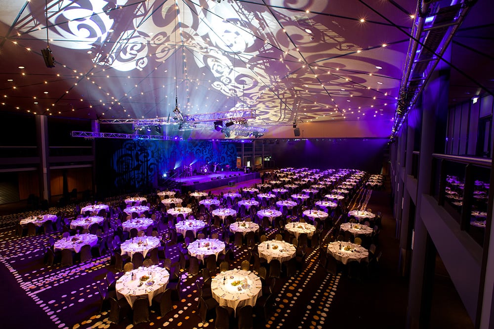 Brisbane Convention and Exhibition Centre set up for a large corporate gala dinner.