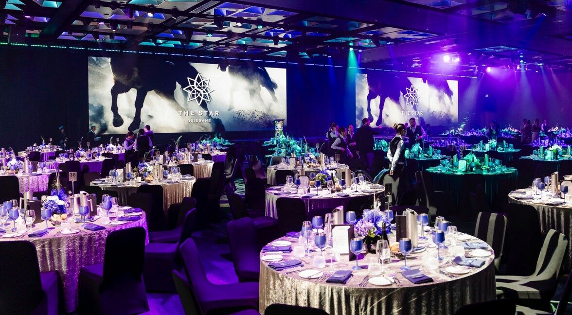 The Star Brisbane corporate function venue with banquet and stage setup.
