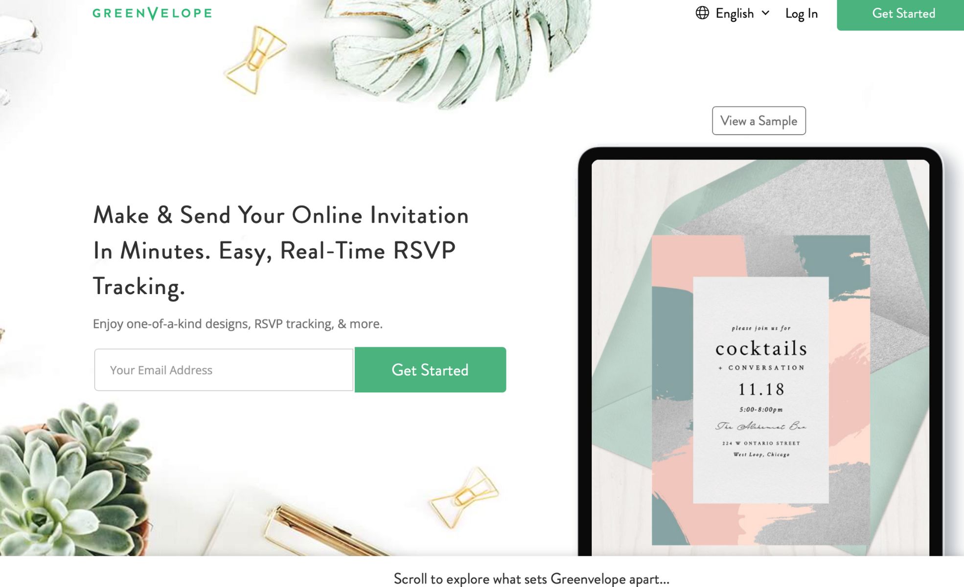 Screenshot Of GreenVelope Webpage For Party Invites