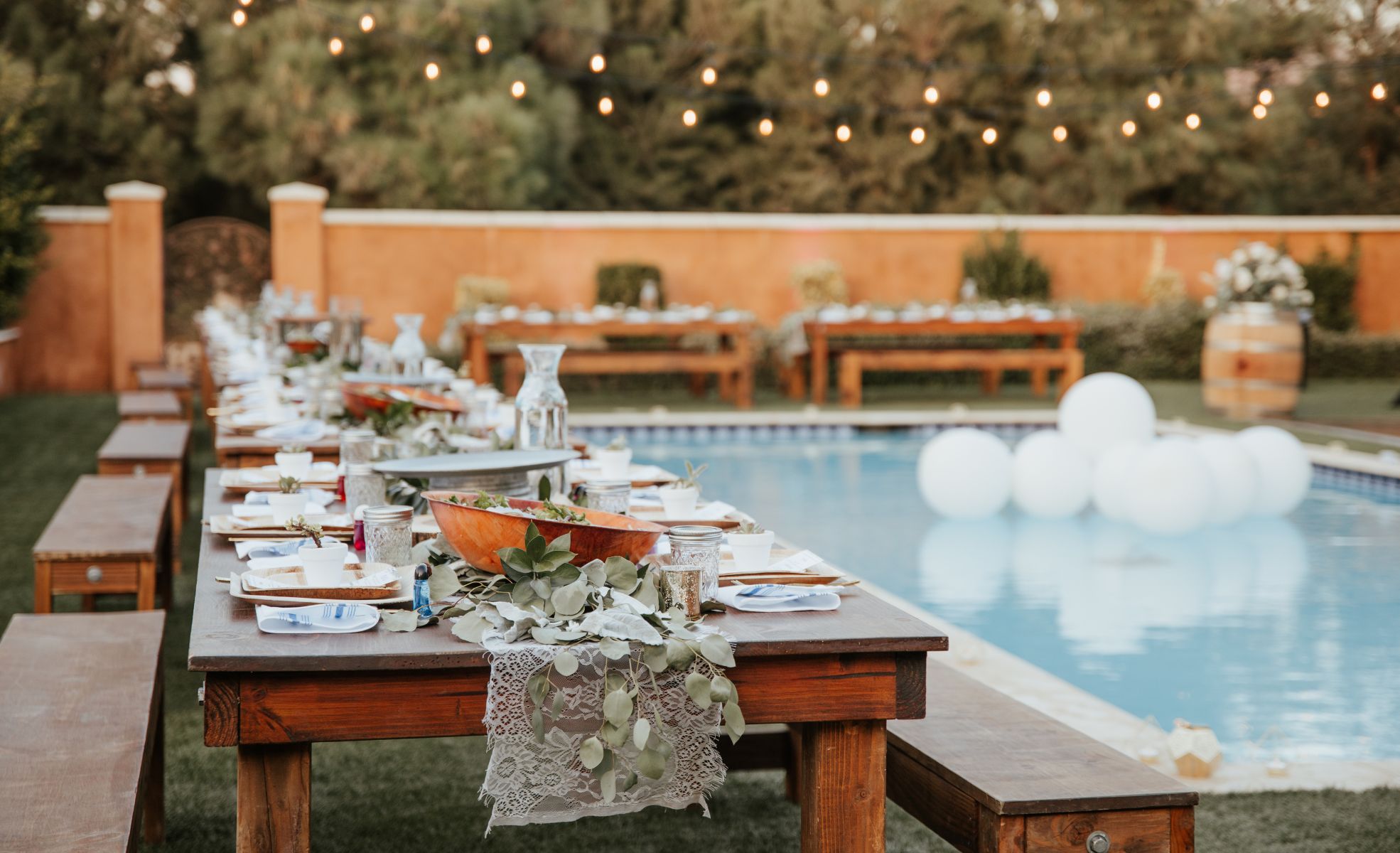 Outdoor Party Setup Next To Pool