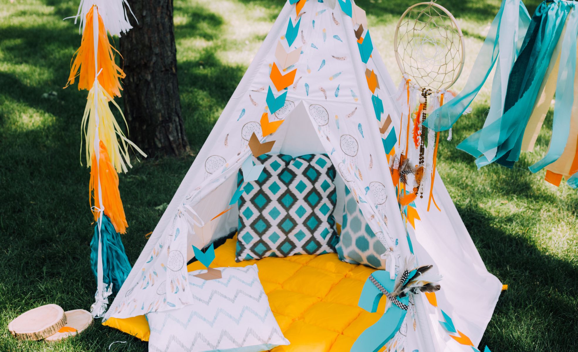 Boho Tipi Tent On Grass