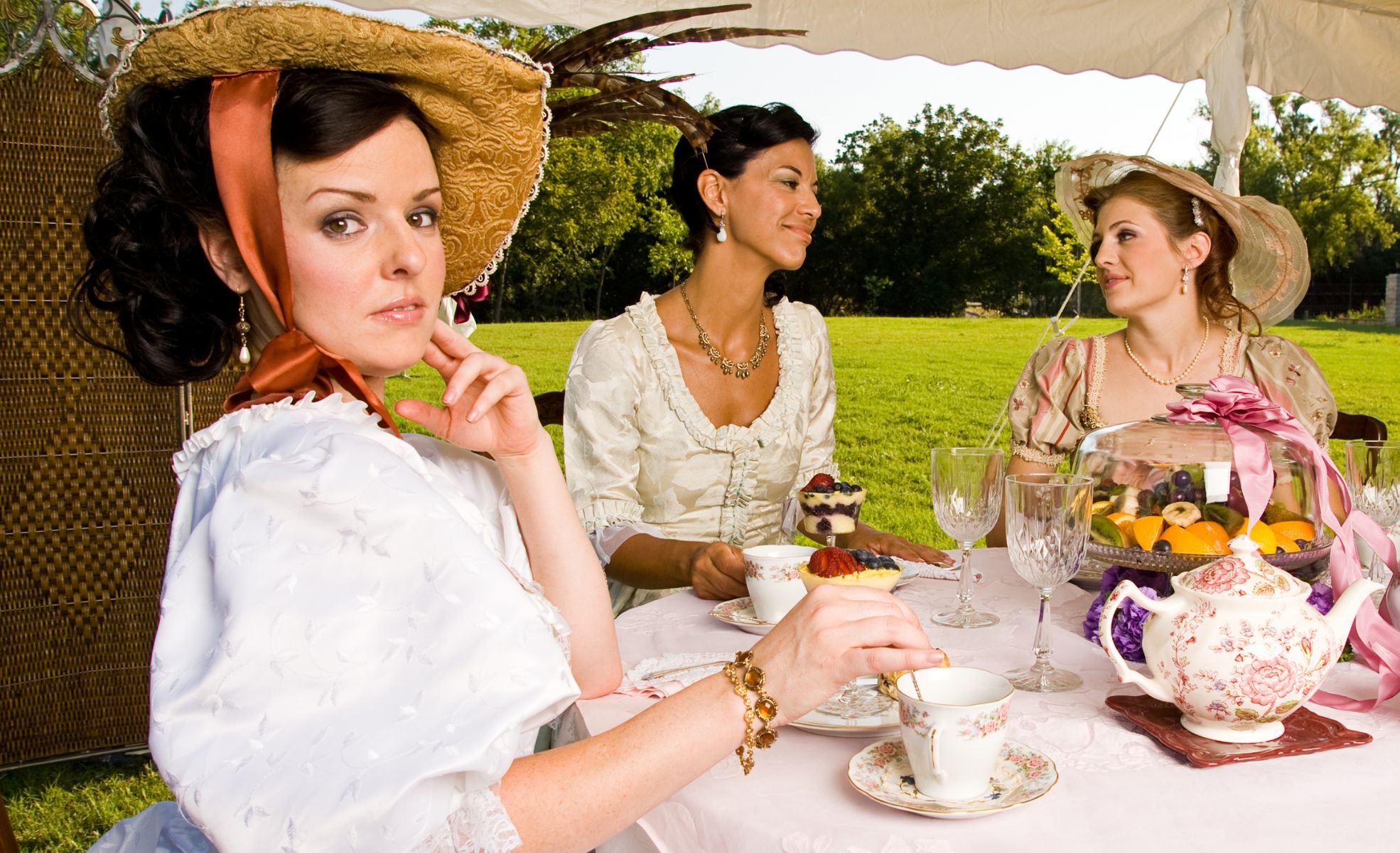 Women At A Bridgerton-Themed Party