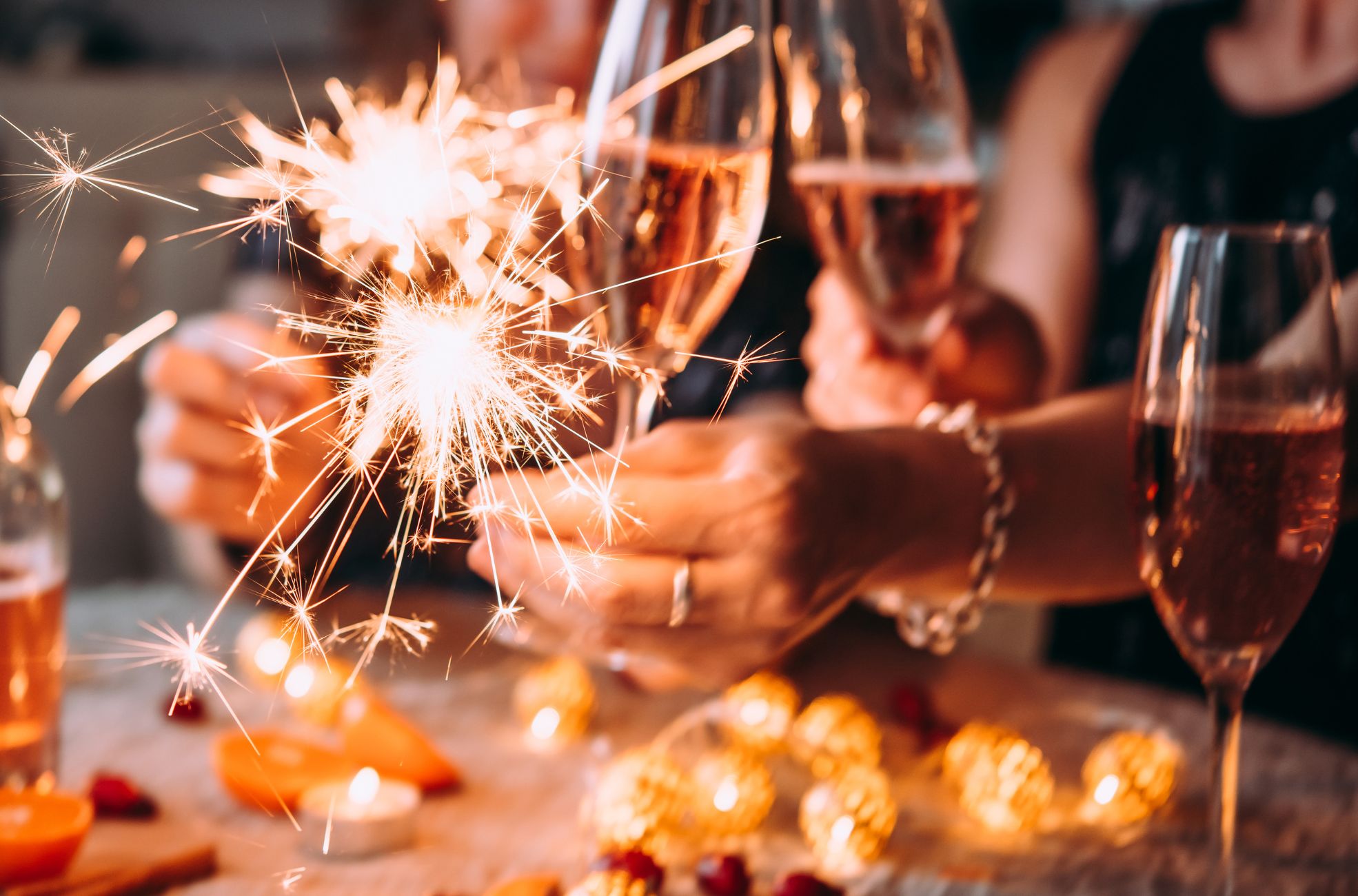 Sparklers And Wine At Christmas Party