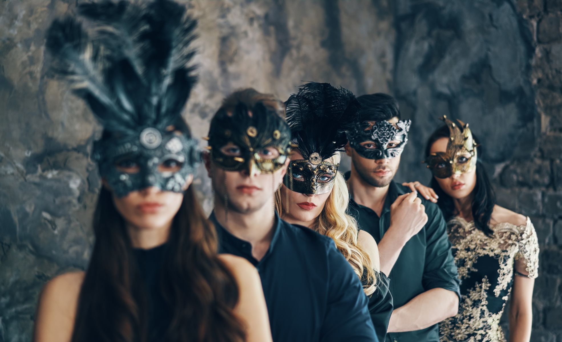 Teenagers Dressed In Formal Masks For Masquerade-Themed Photoshoot