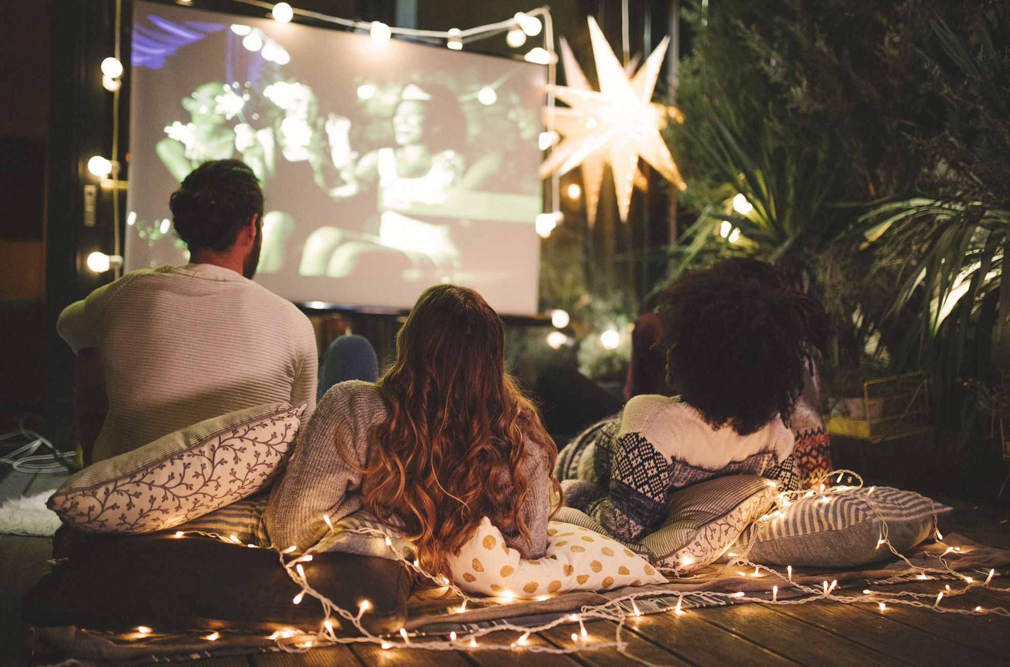 People Watching Outdoor Movie