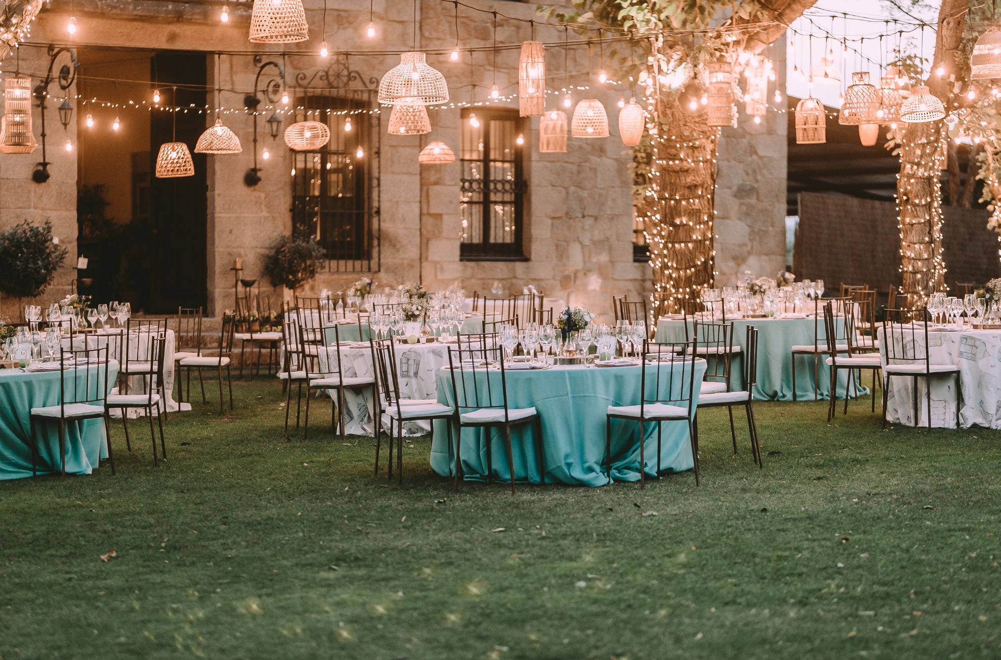 Fairy Lights At Outdoor Wedding Setup