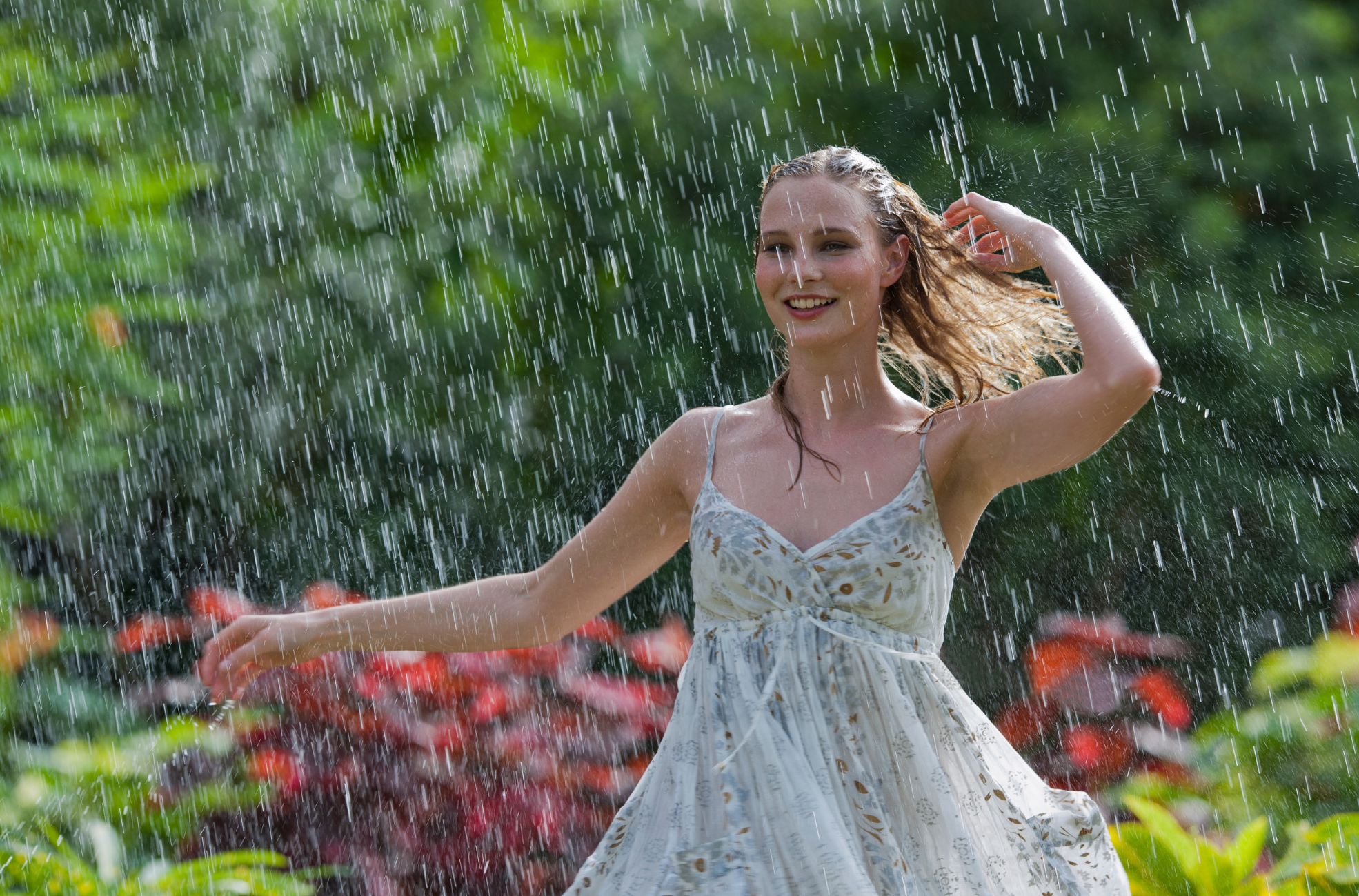 Woman Running Through Rain