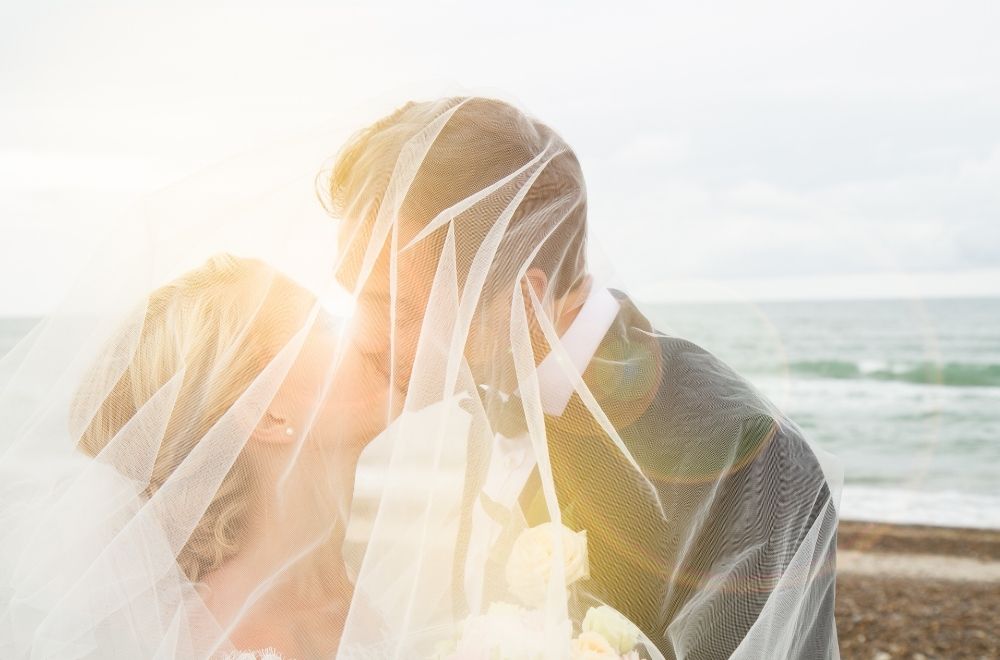 Bride And Groom Kissing