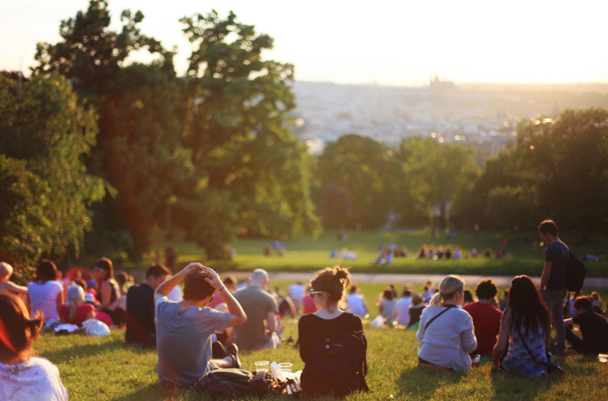 Crowd Sitting On Grass