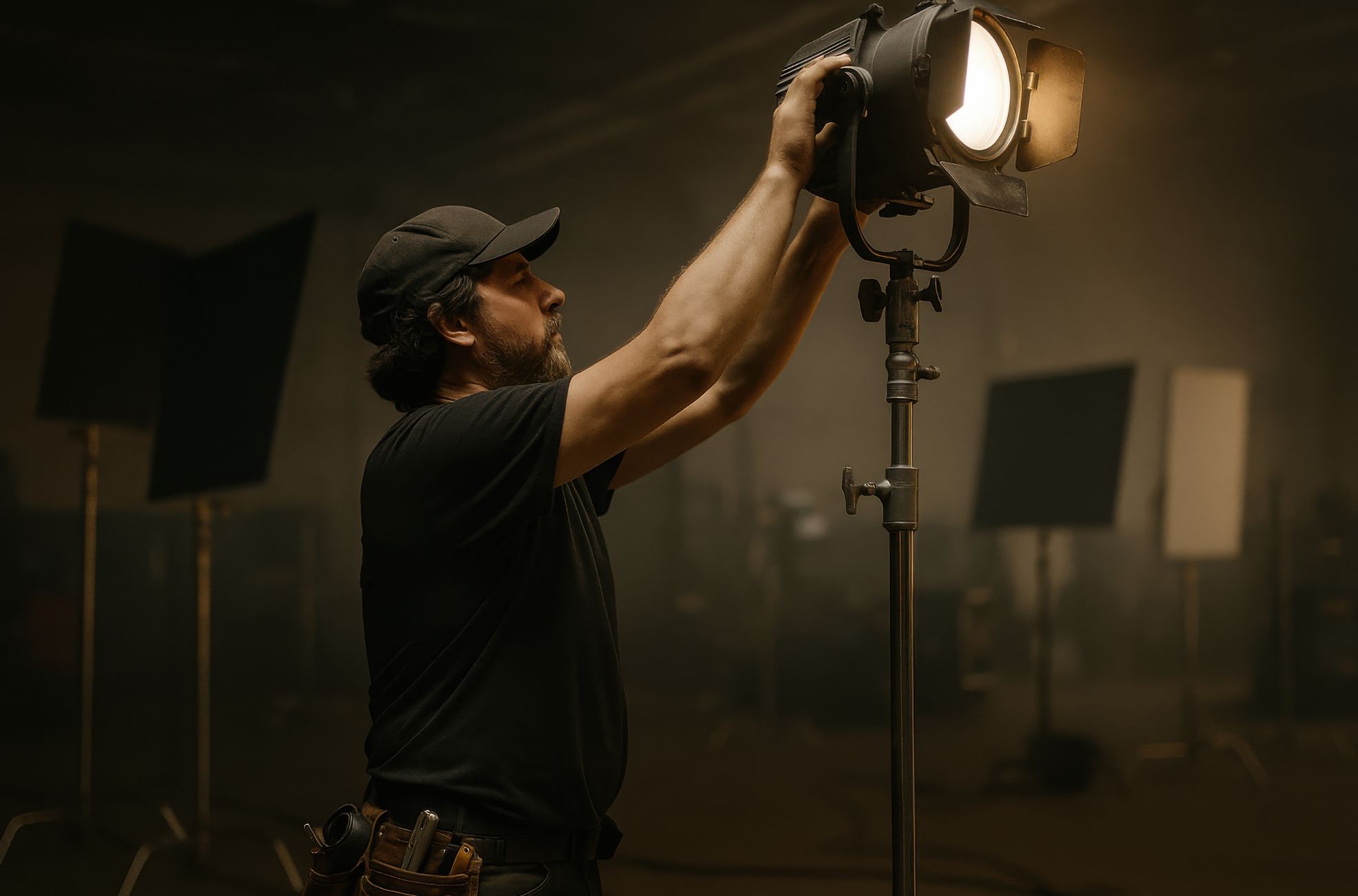 Man Doing Lighting On A Stage Setup
