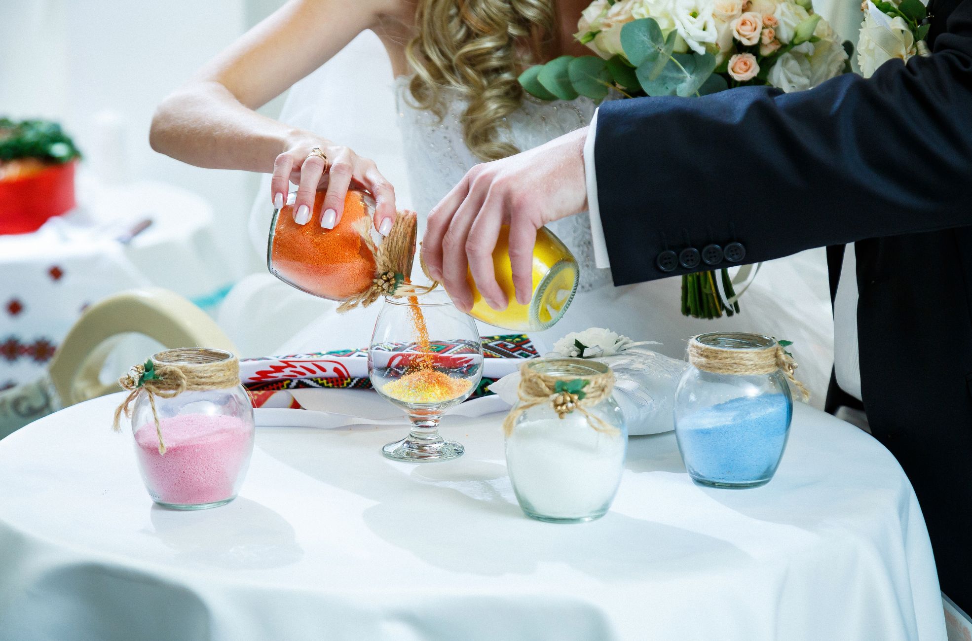 Wedding Couple Pouring Drinks