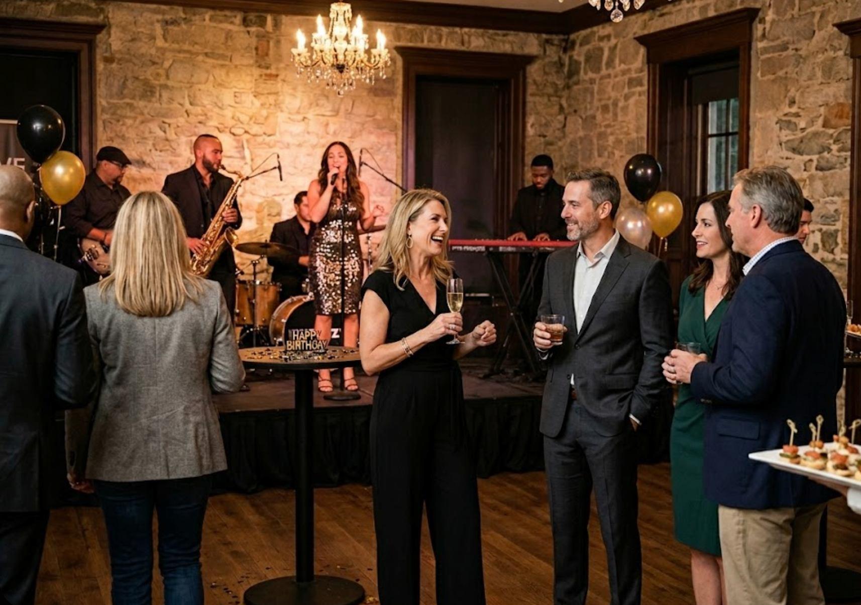 A 50th birthday party with a live band as entertainment. 