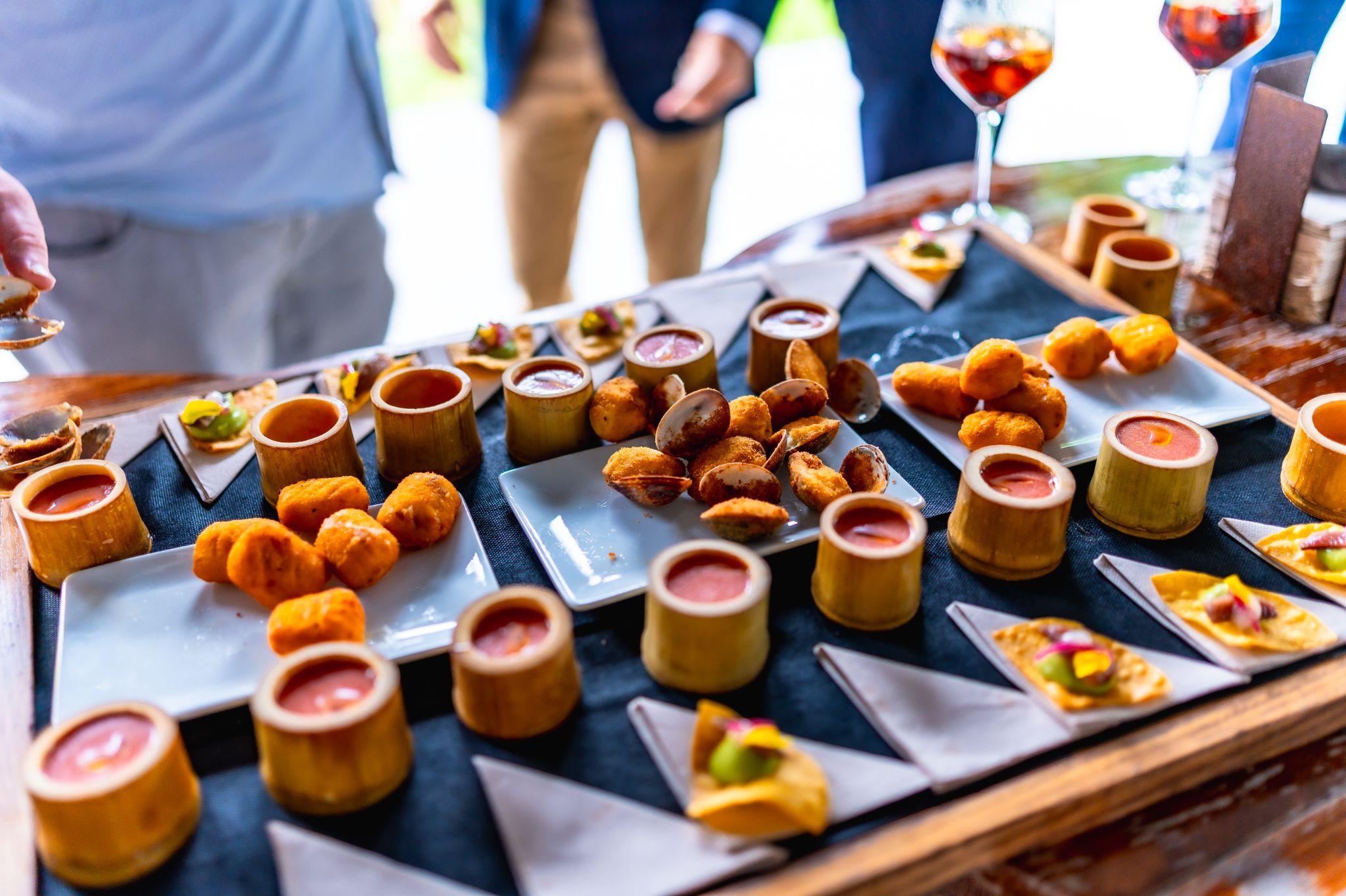Canapés and drinks served for a cocktail-style birthday party.